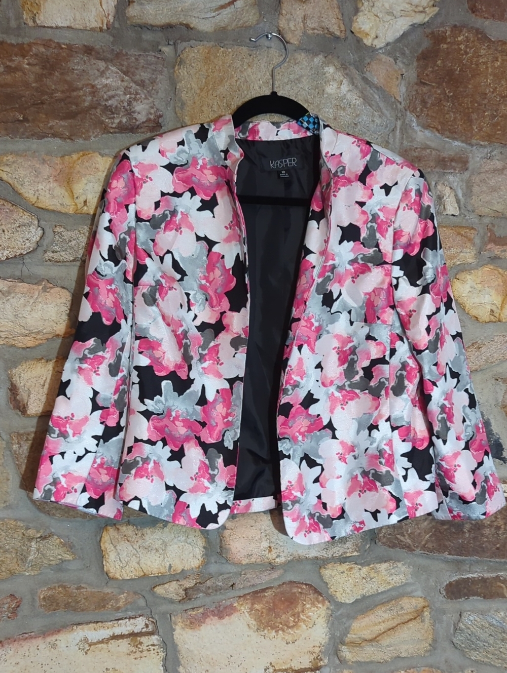 Kasper Women's Pink, Black & Gray Floral Open-Front Blazer